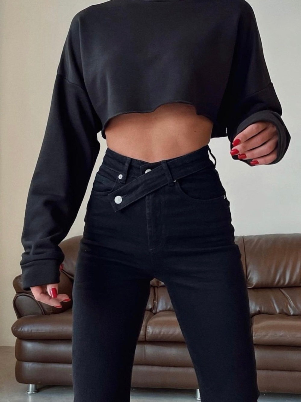 Piral Black High-Rise Skinny Jeans with Asymmetric Waist Tab
